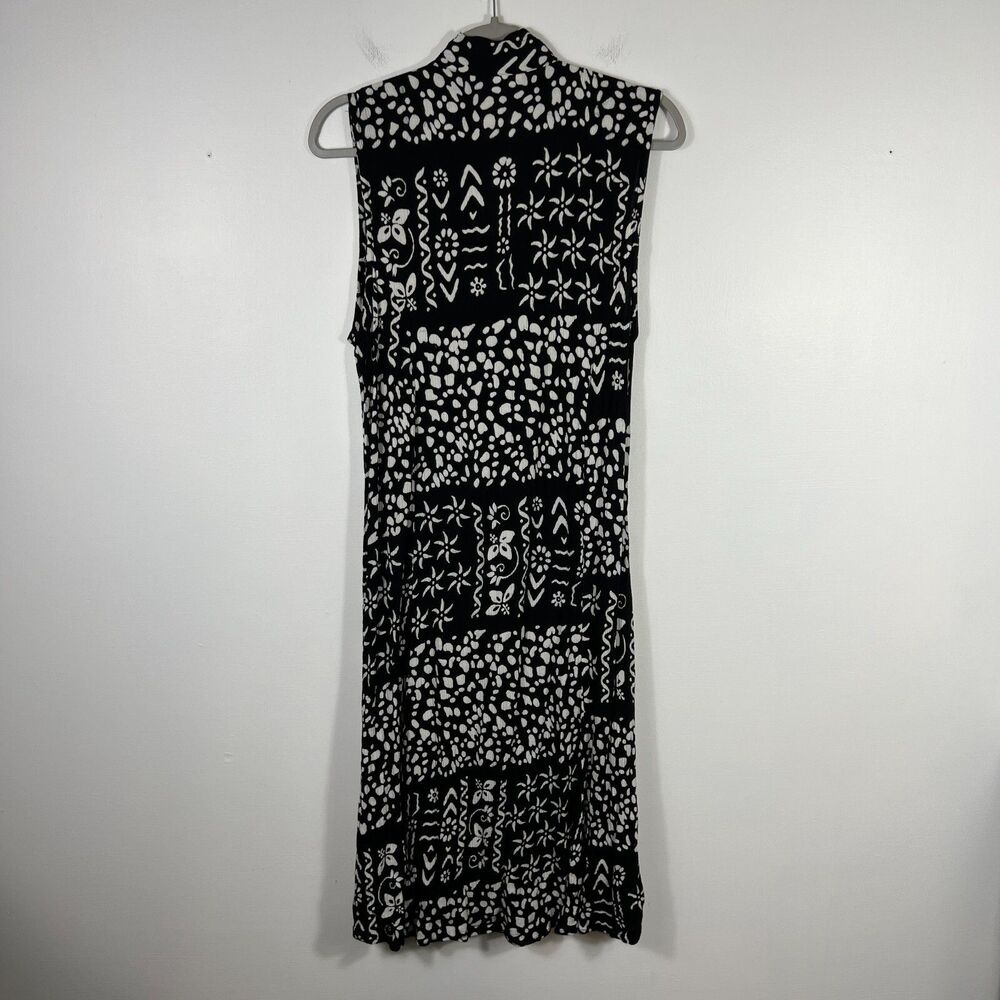 Buster N Bogi Dress 0X Black White Batik Button Front Sleeveless Flowy Floral - Picture 2 of 15